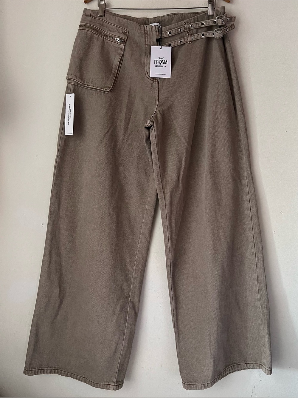 NWT Princess Polly Paltrow MidRise Wide Leg Cargo Jeans Pants Sz 10 Washed Brown - Picture 3 of 12
